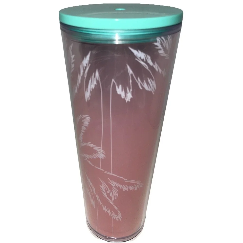 Starbucks Los Angeles Palm Pink Teal Venti Tumbler Cold Coffee Cup 24oz No Straw